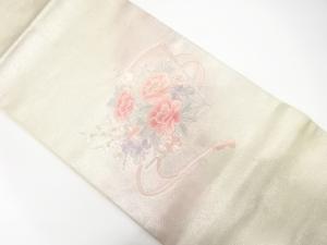 扇に牡丹・菊・梅模様　刺繍　名古屋帯